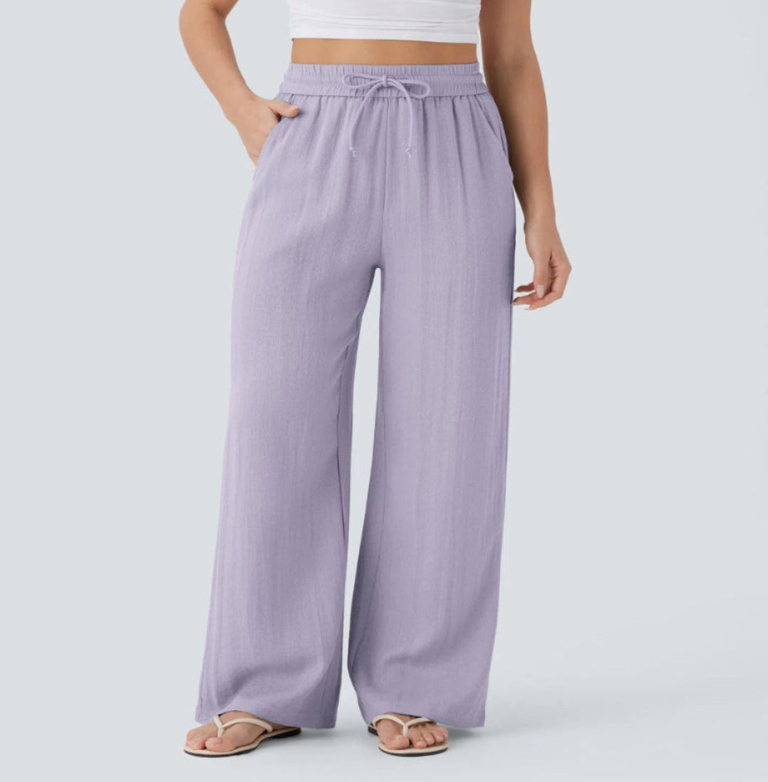 Pantalons larges et fluides à taille haute pour femme