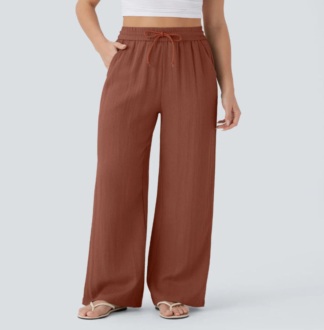 Pantalons larges et fluides à taille haute pour femme
