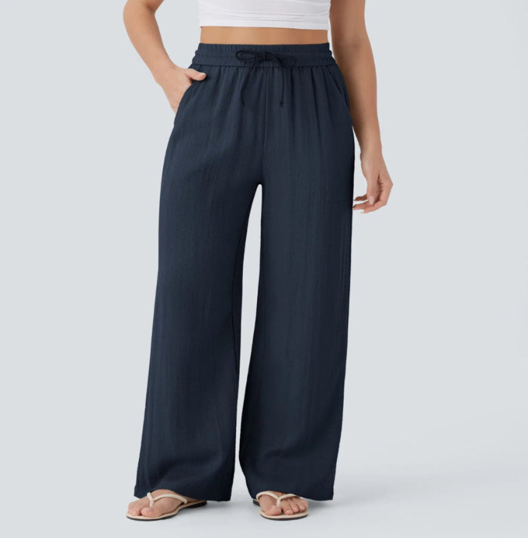 Pantalons larges et fluides à taille haute pour femme