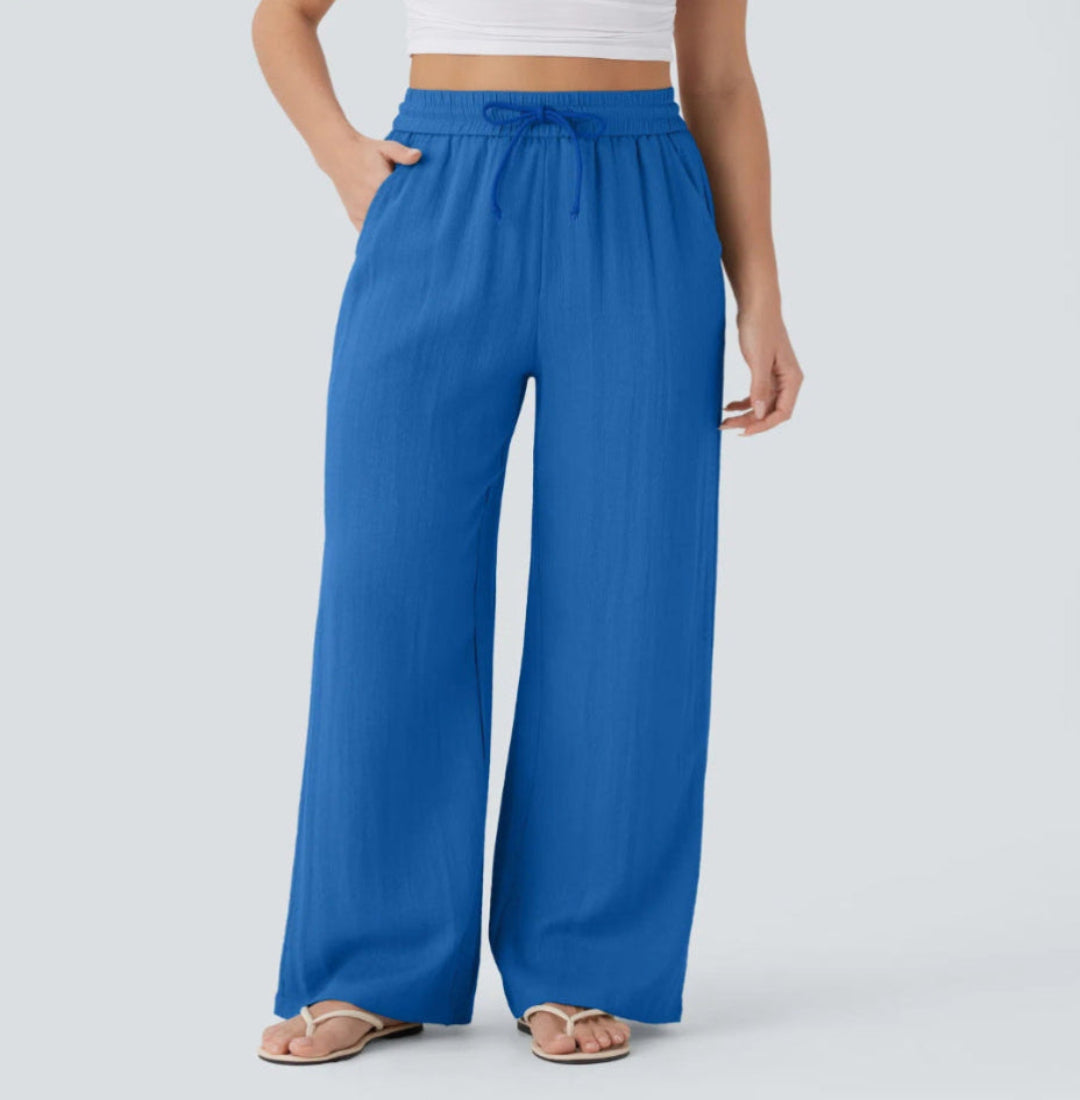 Pantalons larges et fluides à taille haute pour femme